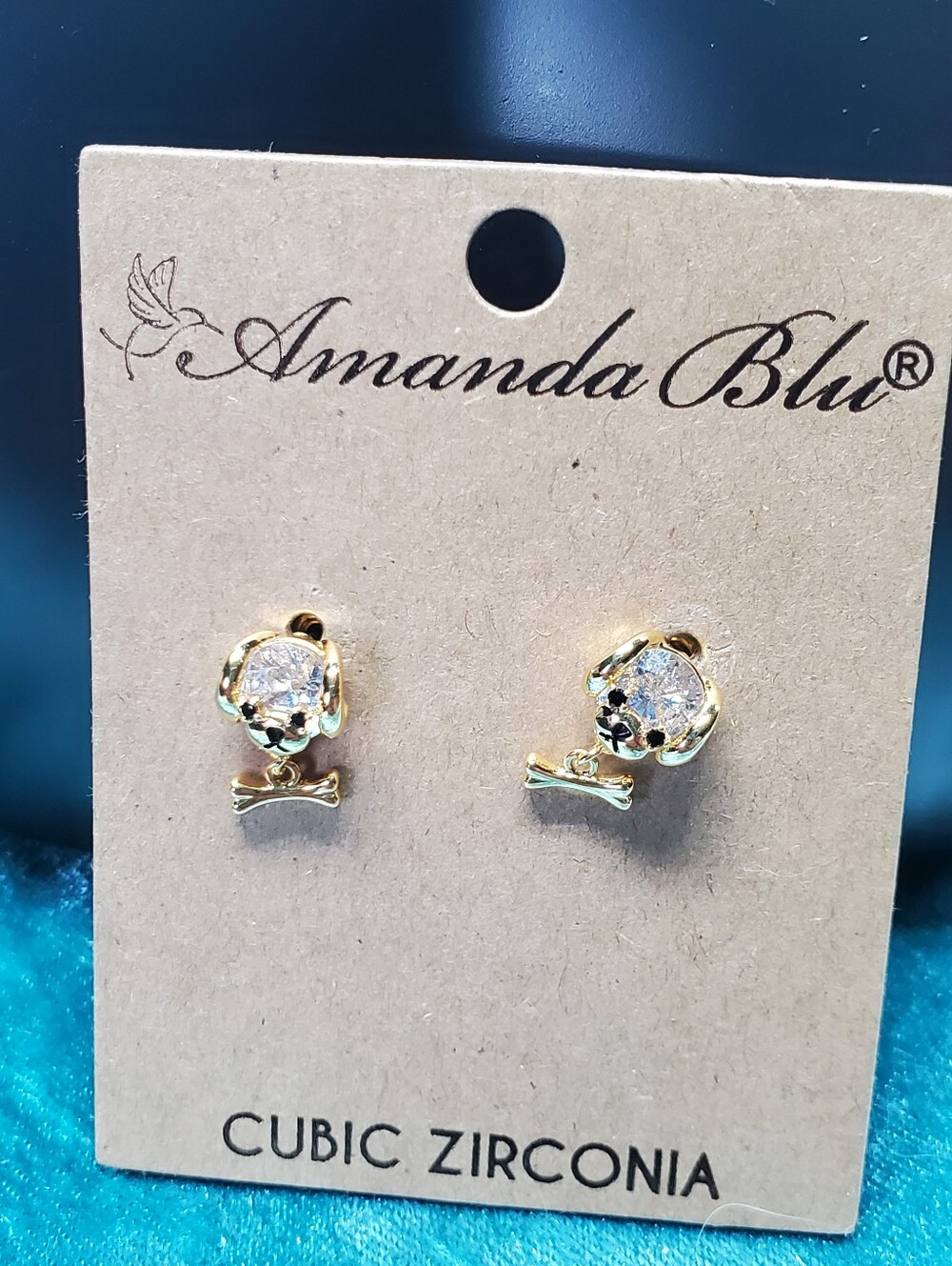Gold Cubic Zirconia Bone Stud Earrings